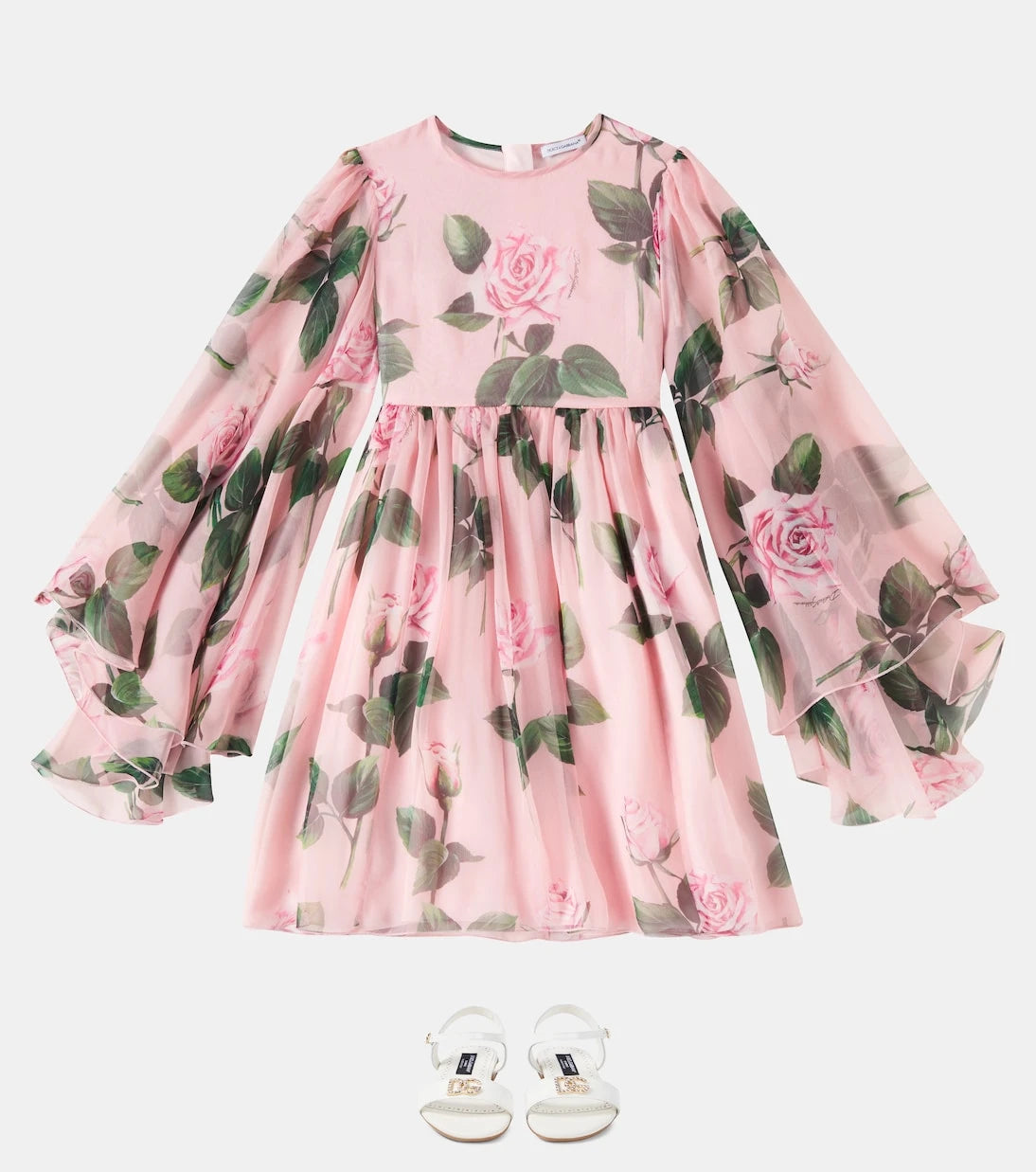 Dolce&Gabbana Kids - فستان من الشيفون الحريري بنقشة الأزهار