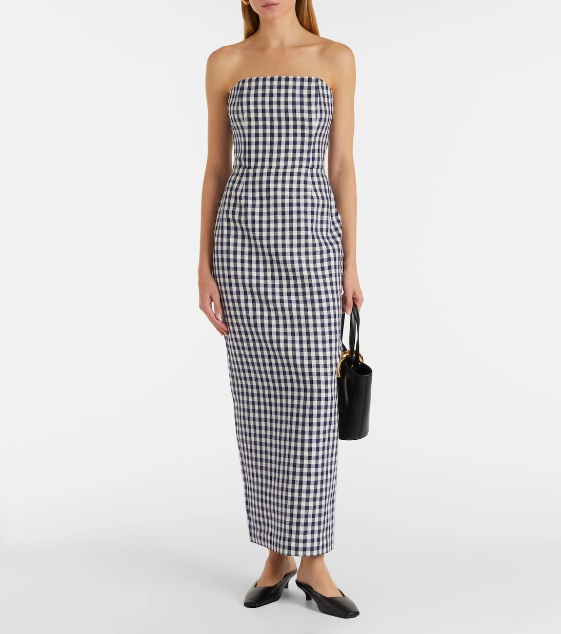 Posse - Romeo gingham strapless linen maxi dress