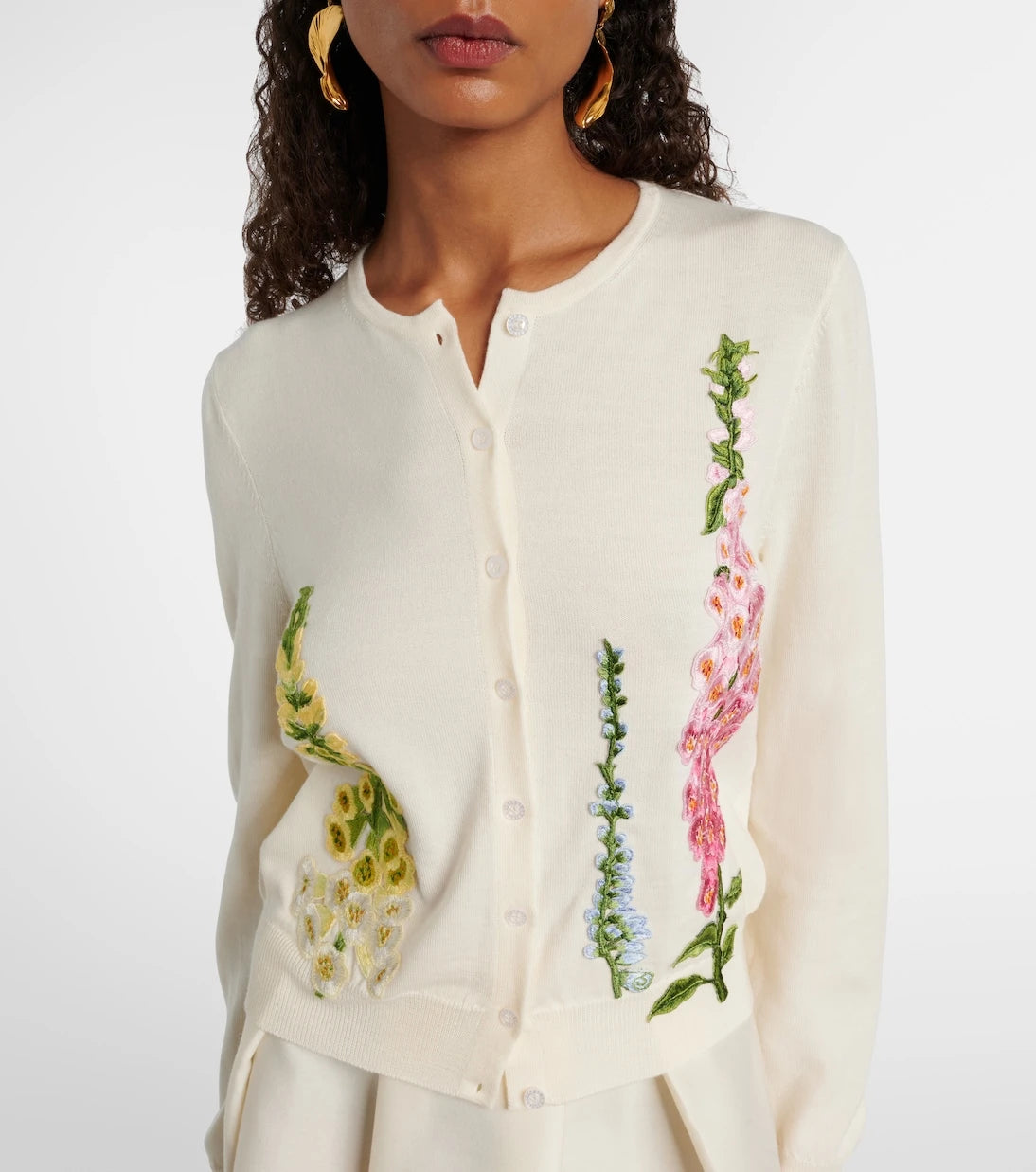Oscar de la Renta - Foxgloves embroidered virgin wool cardigan