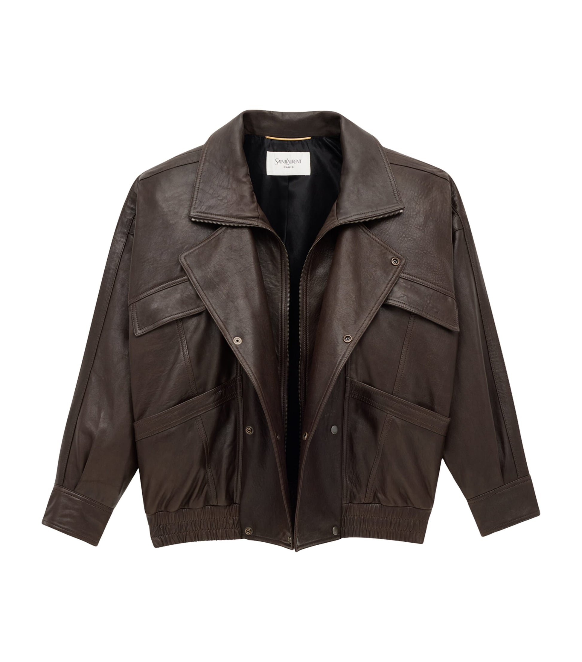 Saint Laurent Brown Leather Bomber Jacket
