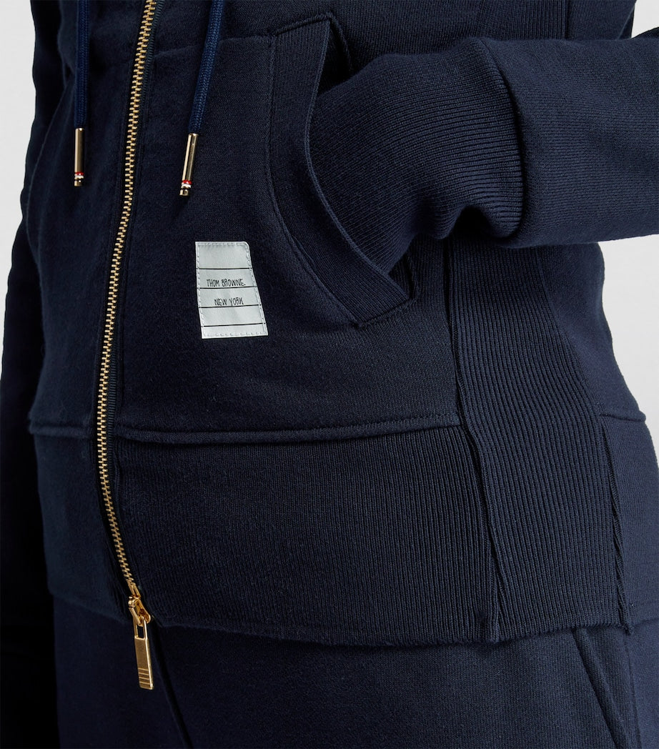Navy 4-Bar Zip-Up Hoodie