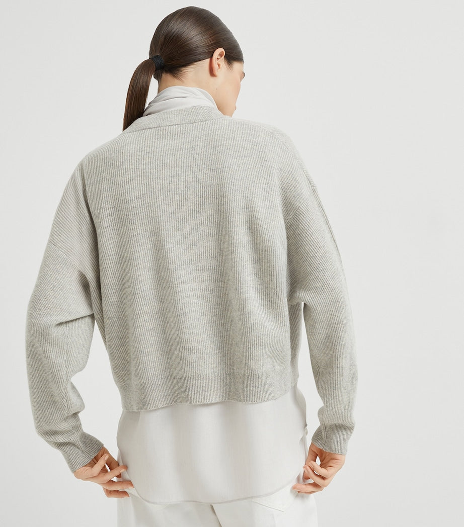 Grey Cashmere Sweater and Pussybow Blouse