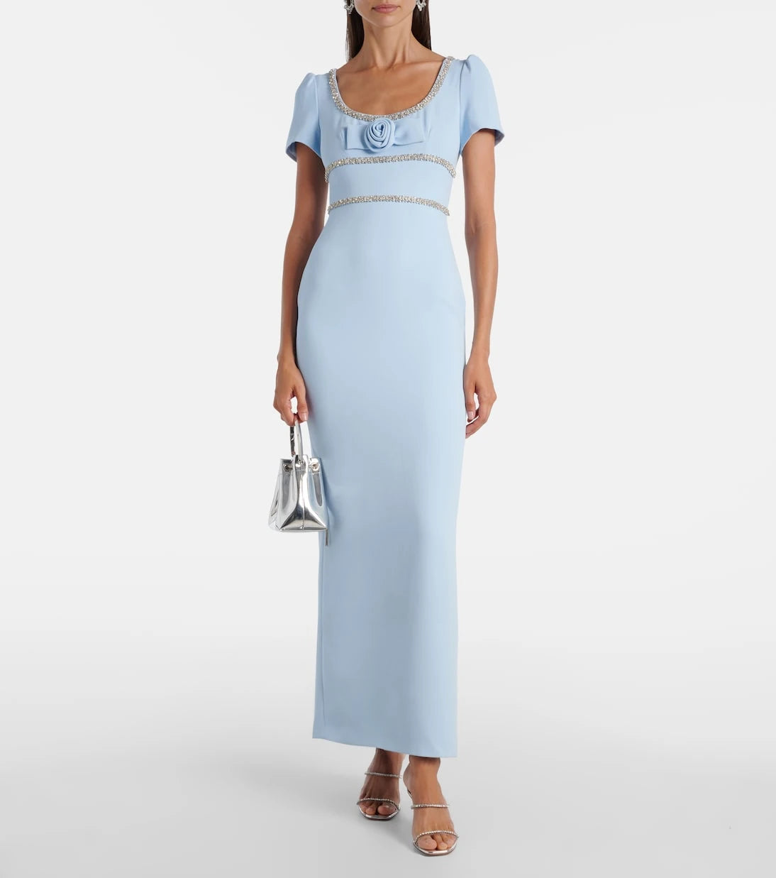 Self-Portrait - Floral-appliqué crêpe maxi dress