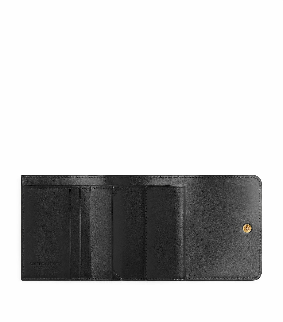 Bottega Veneta Gold Leather Intrecciato Trifold Wallet