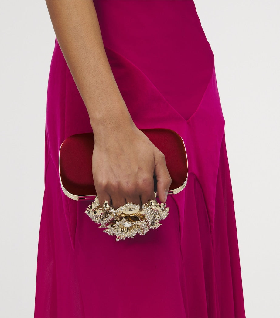McQueen Burgundy Silk Carnation Knuckle Clutch Bag