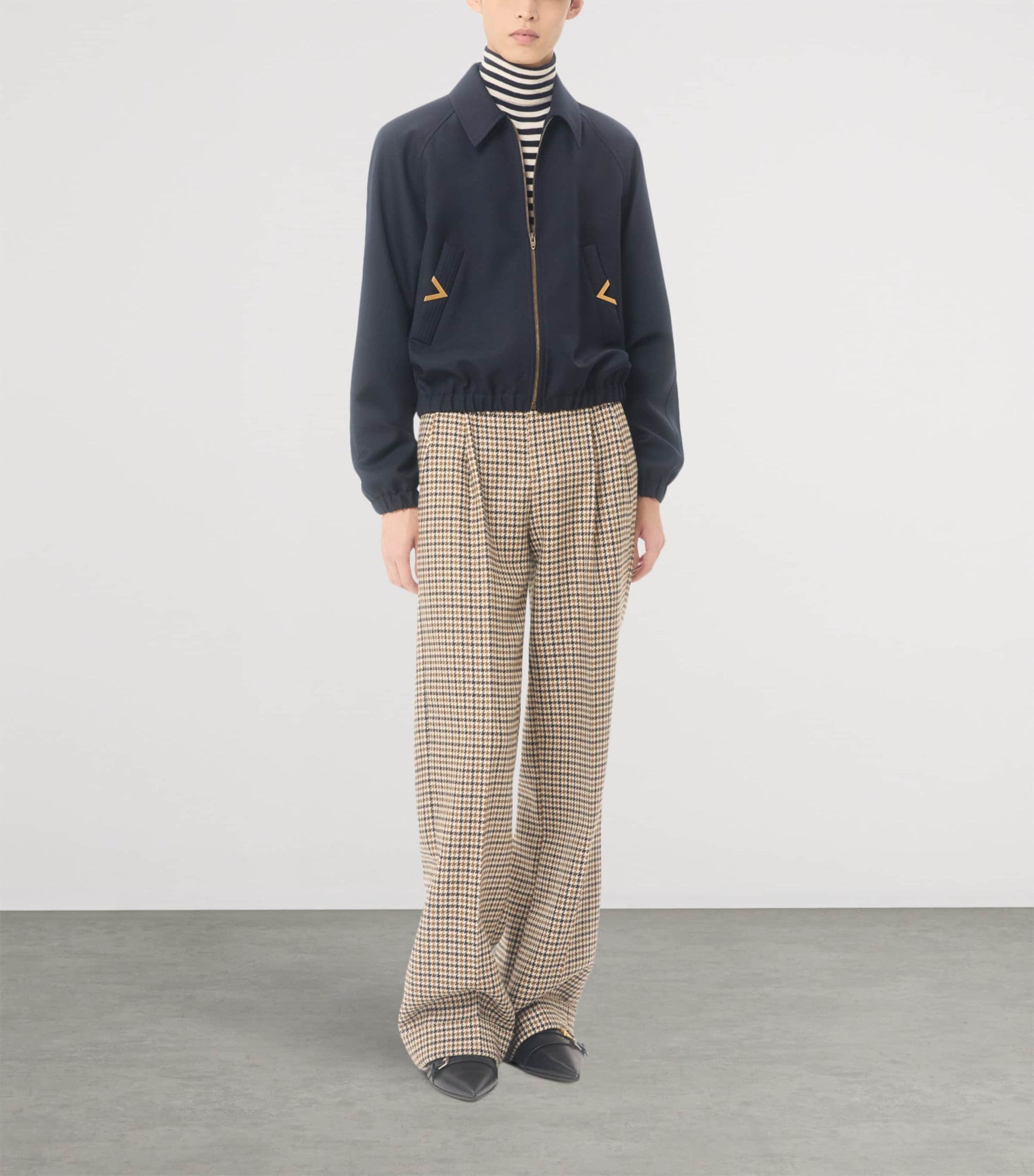 Valentino Garavani Blue Wool-Blend VLogo Bomber Jacket