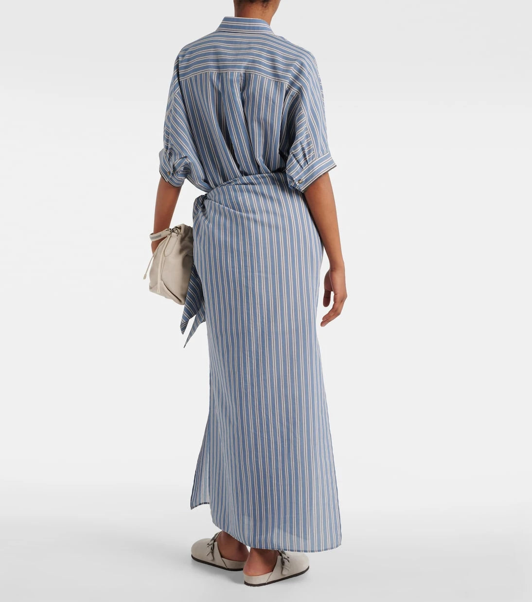 Brunello Cucinelli - Striped cotton and silk wrap skirt