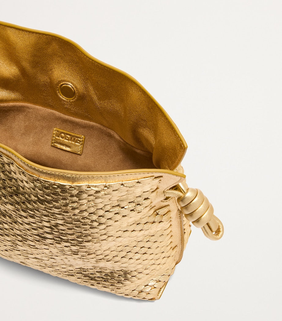 Gold Medium Leather Scales Flamenco Clutch