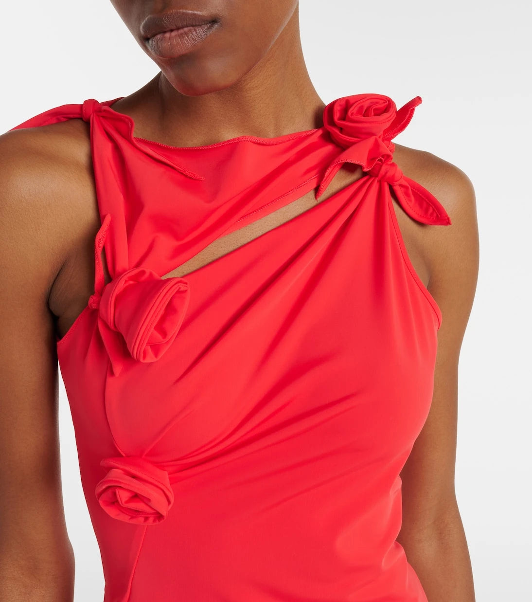 Coperni - Floral-appliqué asymmetric jersey maxi dress