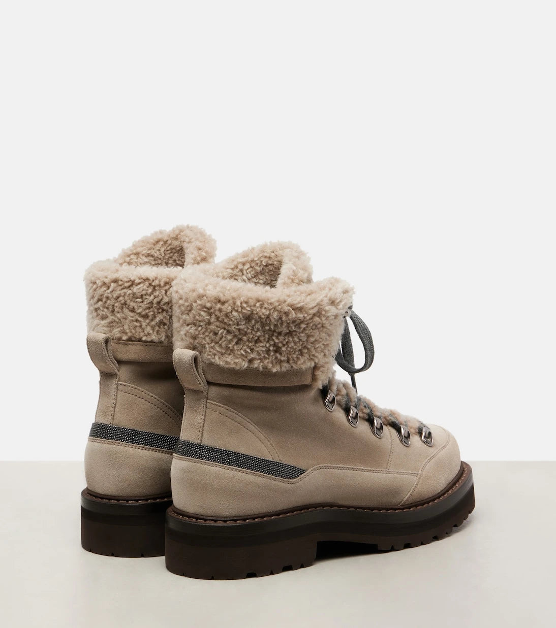 Brunello Cucinelli - Shearling-trimmed suede lace-up boots
