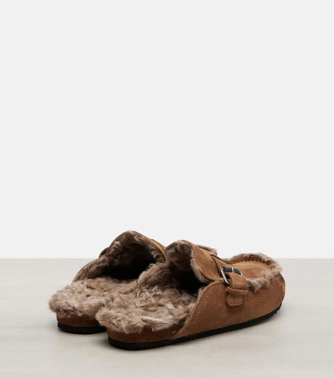 Brunello Cucinelli - Monili shearling-lined suede mules