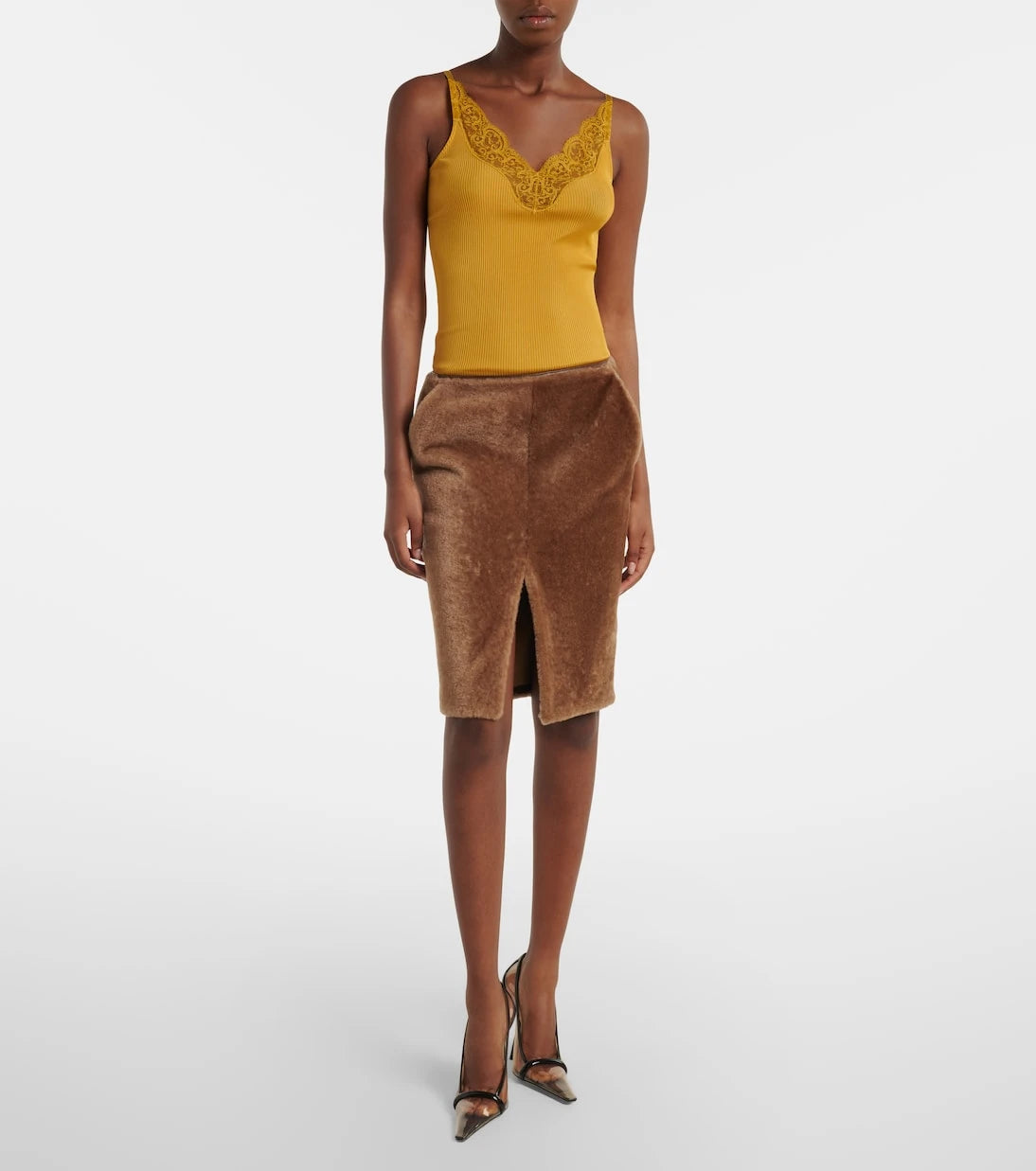 Saint Laurent - Shearling pencil skirt