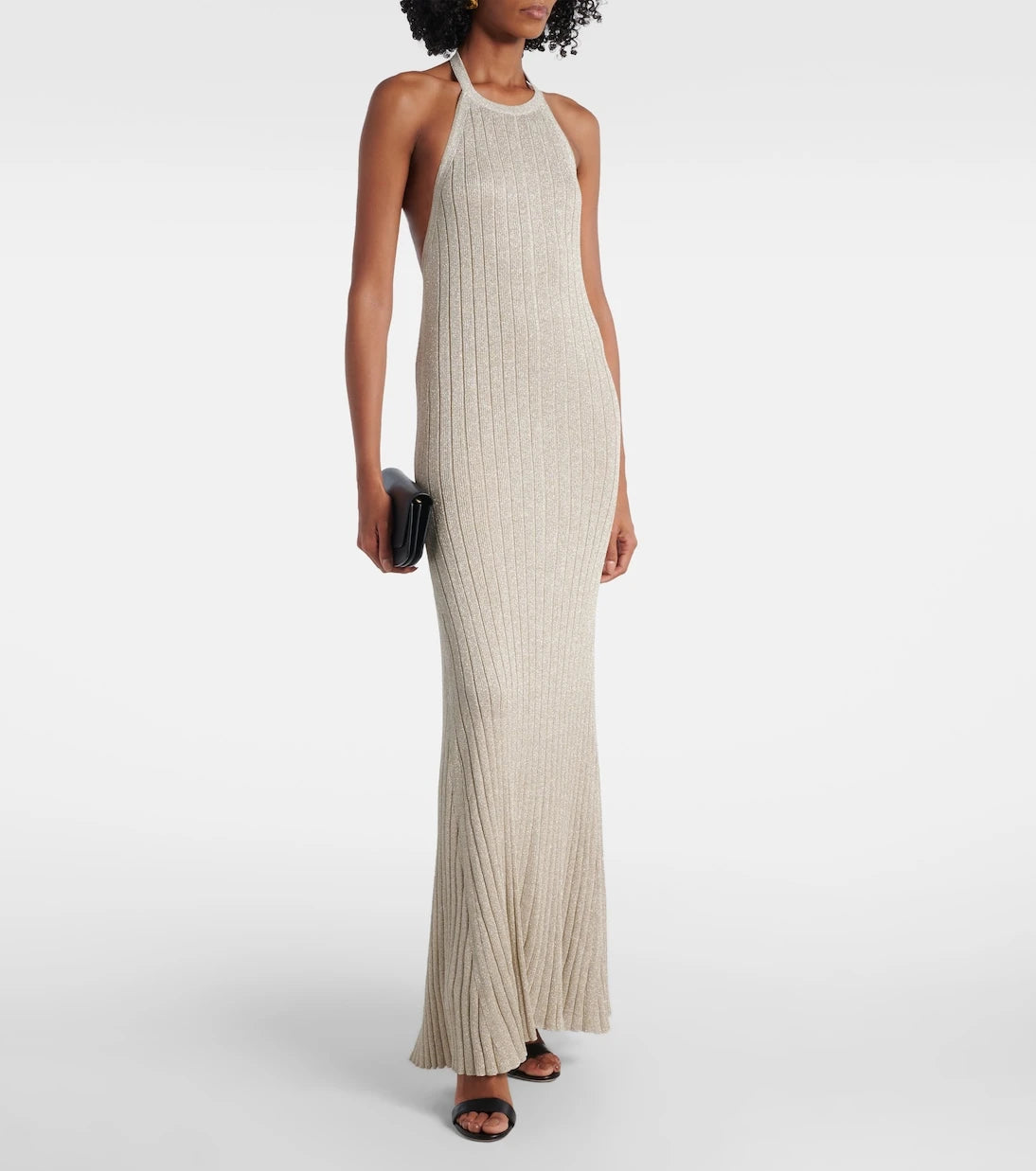 Tom Ford - Ribbed-knit halterneck lamé maxi dress