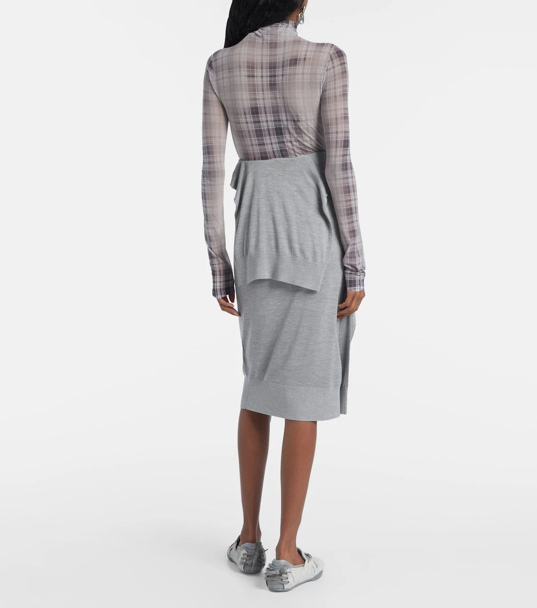 Acne Studios - تنورة متوسطة الطول من الجيرسيه الحريري متعدد الطبقات