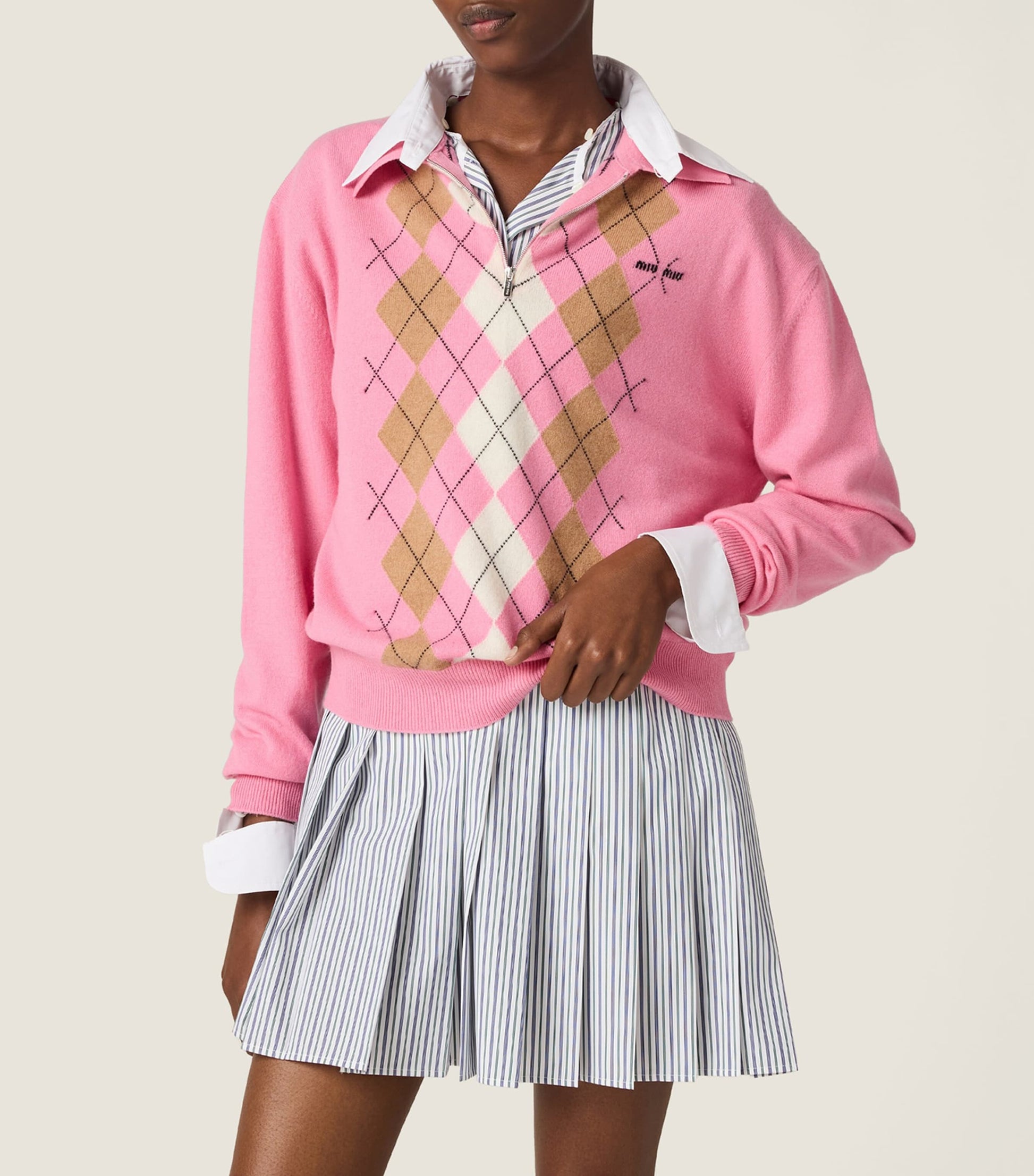 Pink Cashmere Zip-Up Polo Sweater