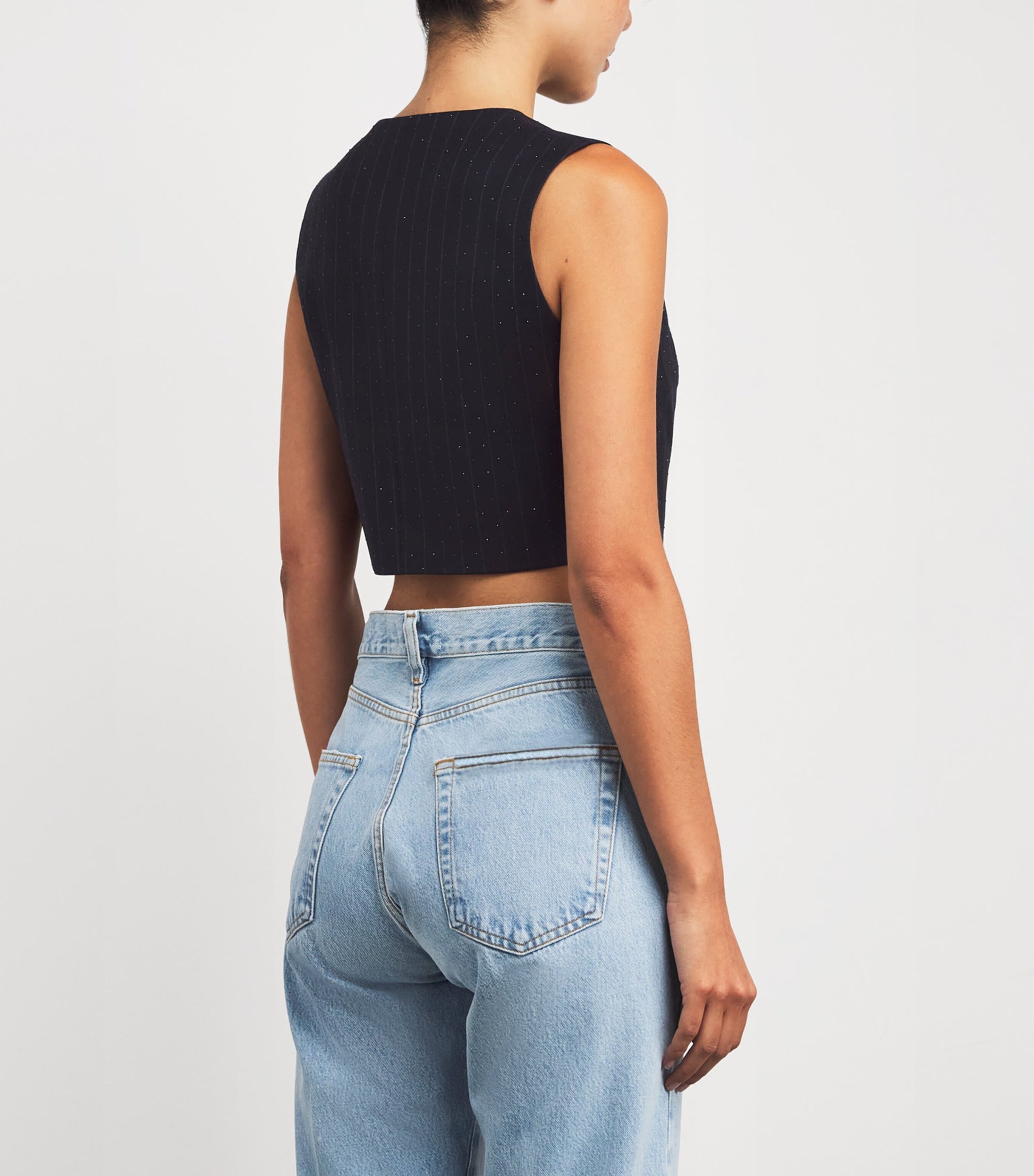 Sandro Paris Blue Rhinestone-Embellished Stripe Waistcoat