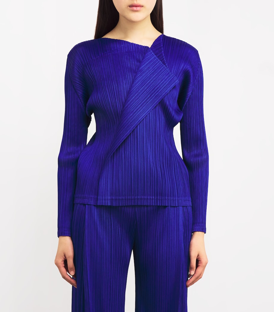 Pleats Please Issey Miyake Blue Long-Sleeve Light Wave Top