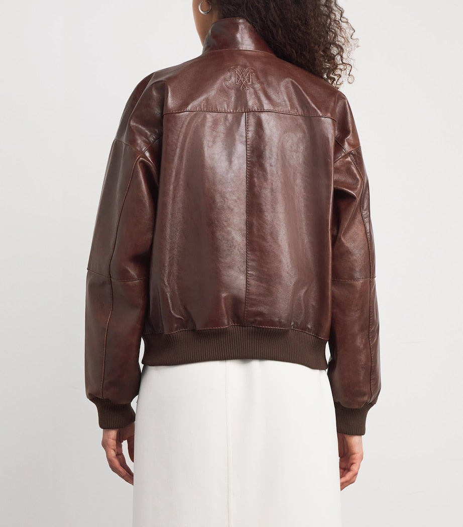Brown Leather Bomber Jacket