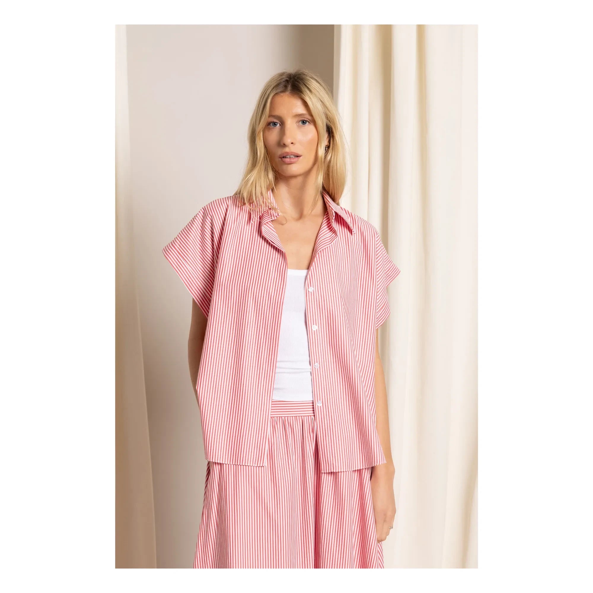 Smallable Woman - Striped Bella Crop Shirt | Cherry red