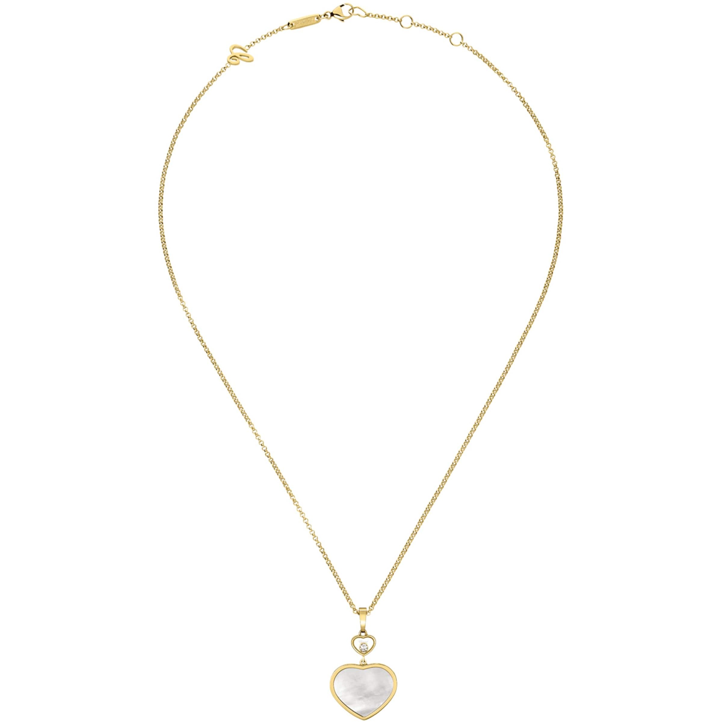 Yellow Gold, Diamond and Mother-of-Pearl Happy Hearts Pendant Necklace