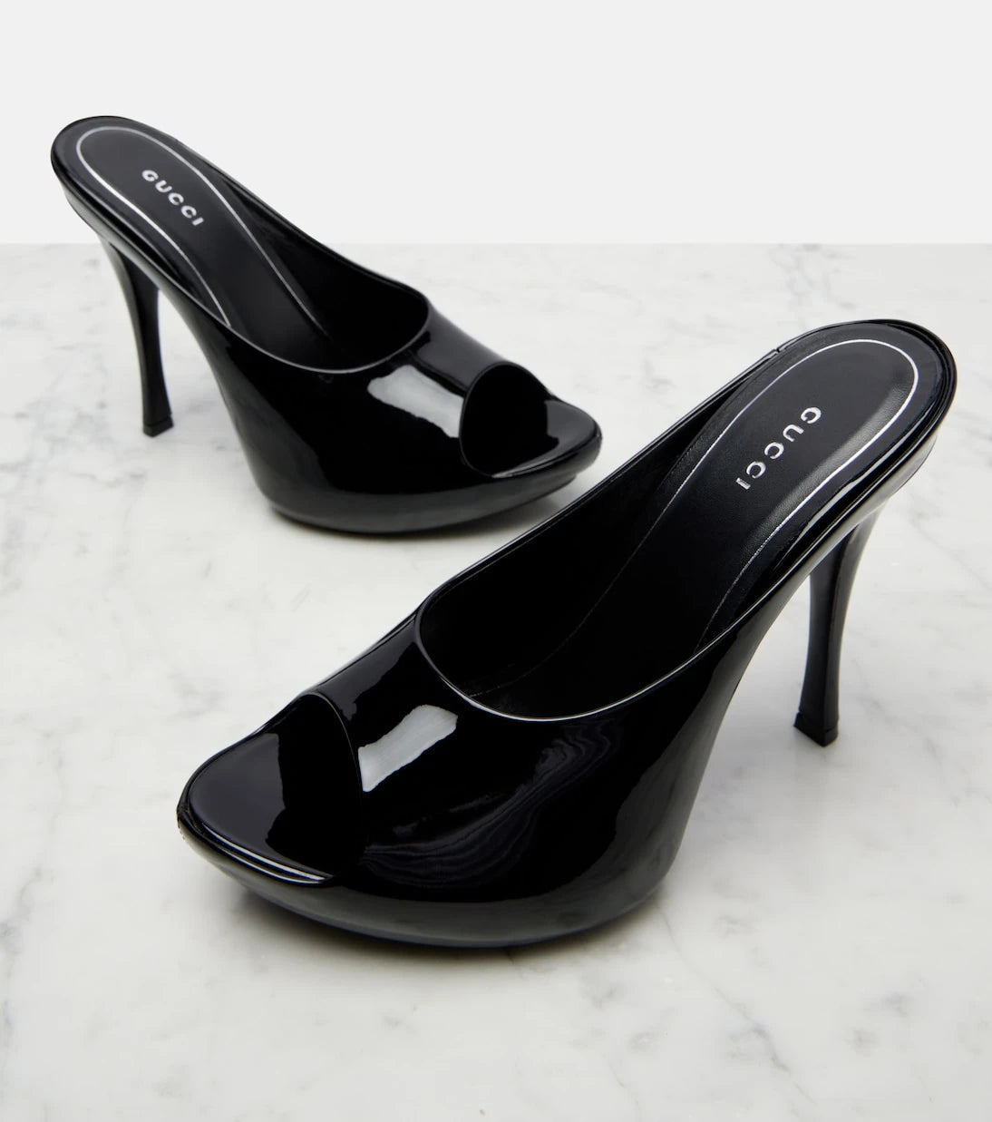 Gucci - Viv patent leather platform mules