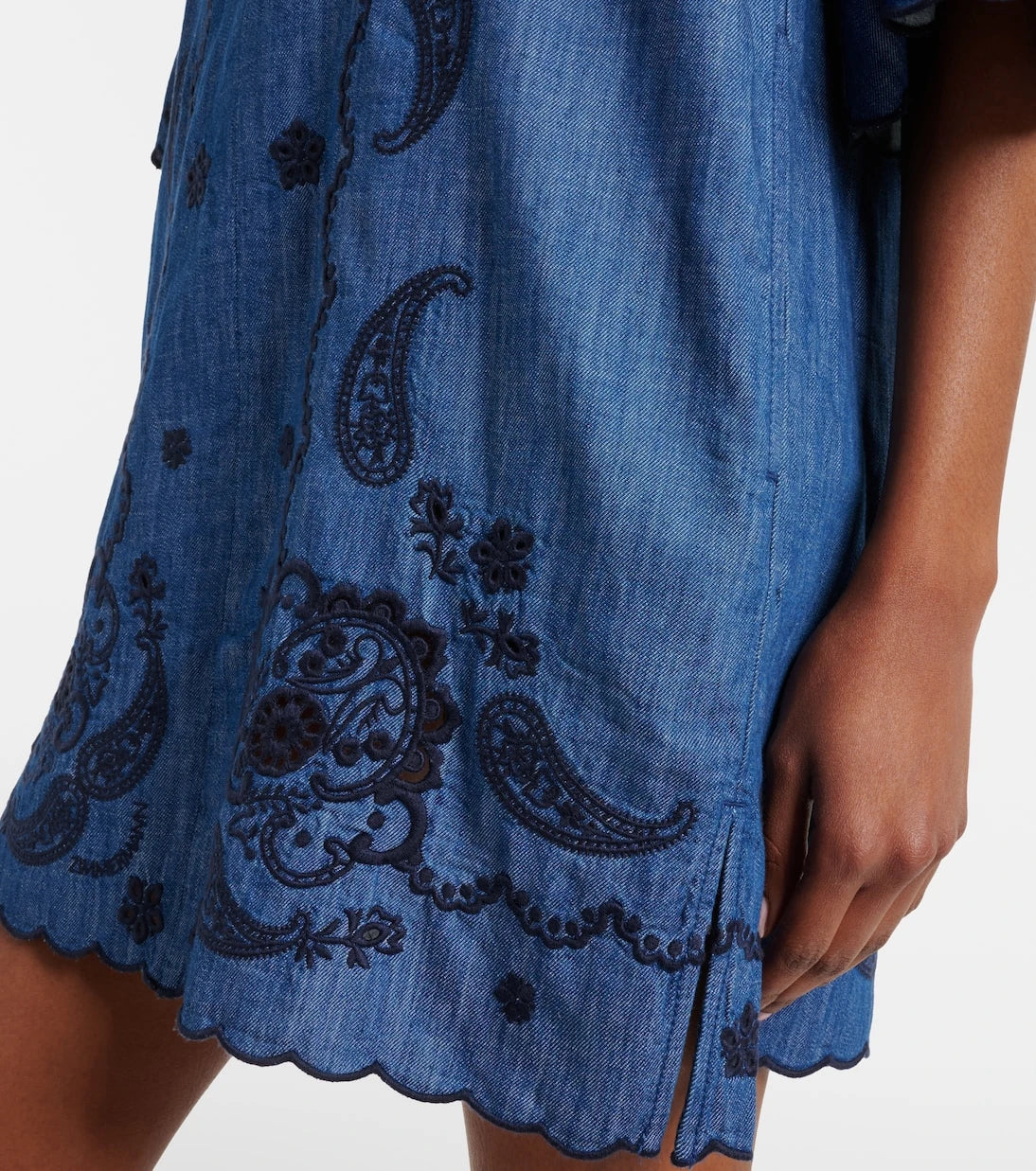 Zimmermann - İşlemeli pamuklu chambray kısa elbise