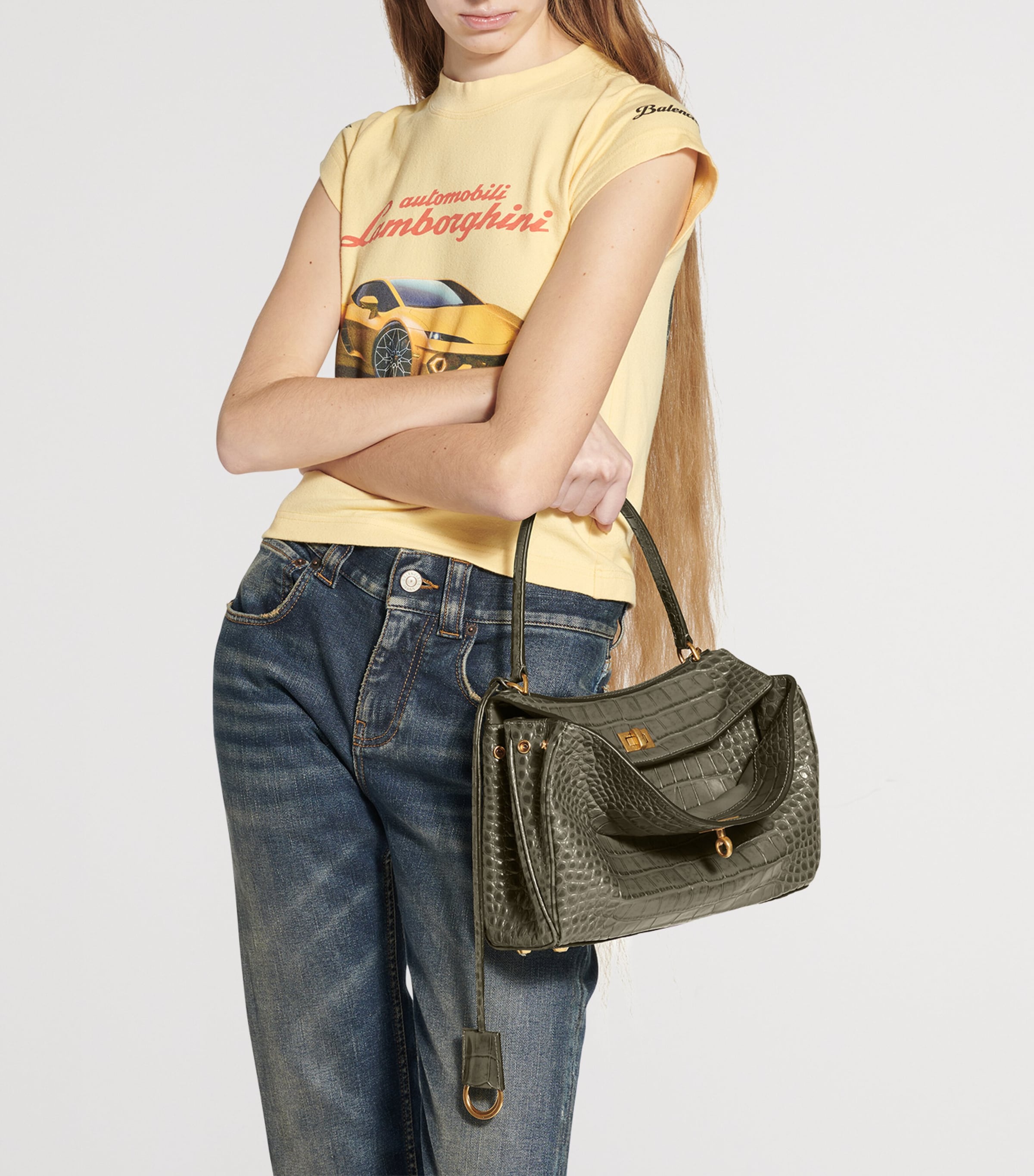 Balenciaga Green Embossed Leather Rodeo Shoulder Bag