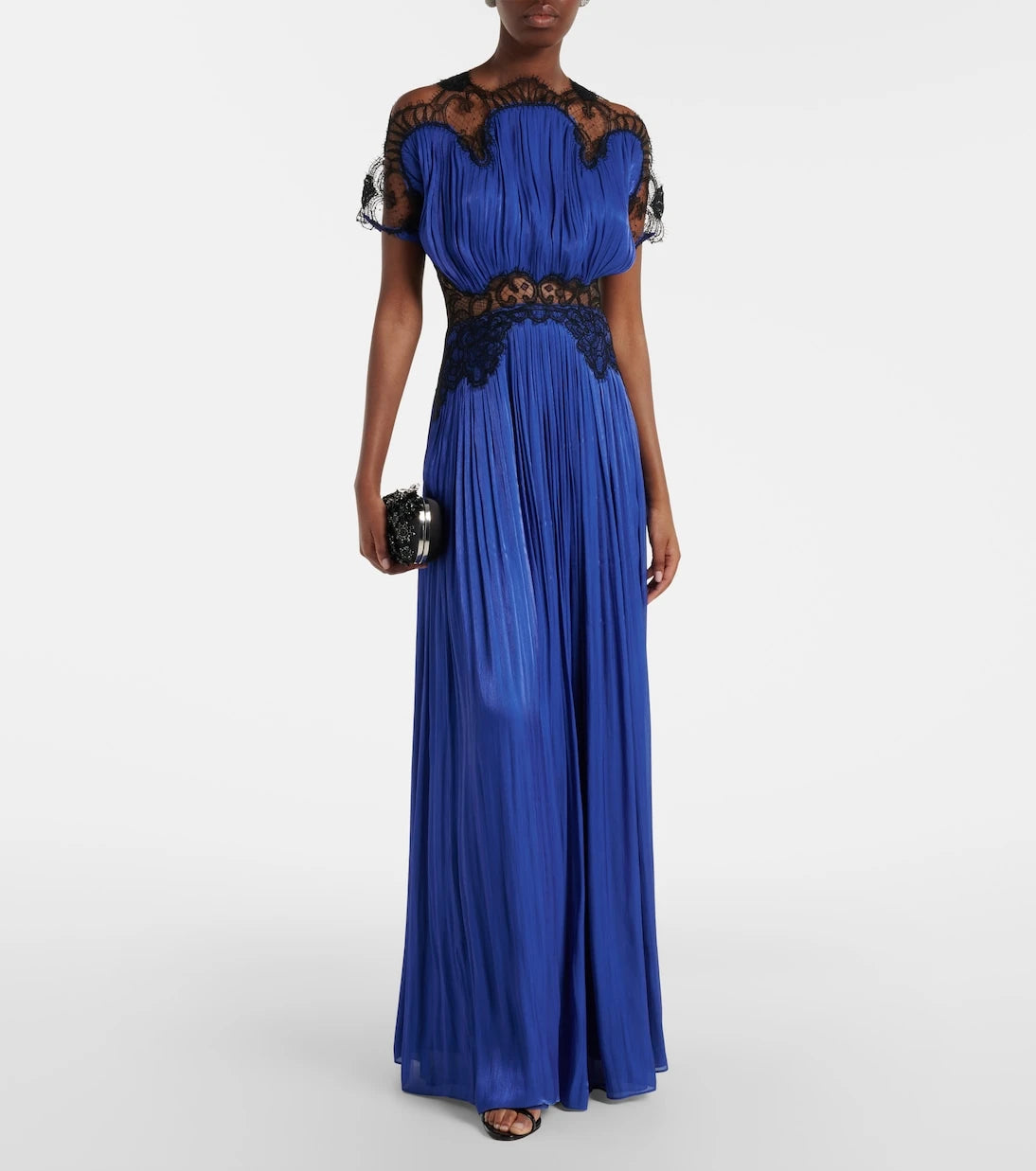 Costarellos - Lace-trimmed Lurex georgette gown