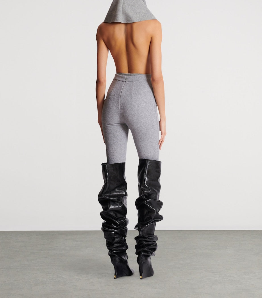 Balmain Grey Draped Hooded Bodysuit