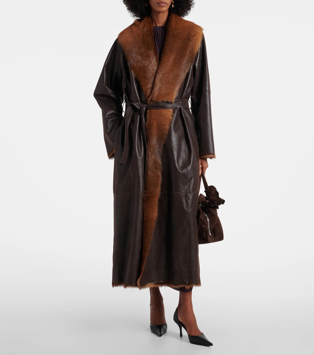 Magda Butrym - Shearling-lined leather wrap coat