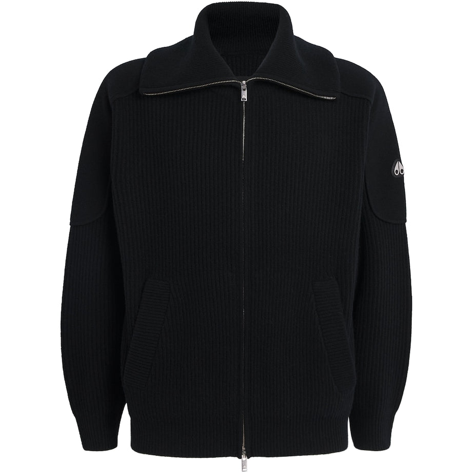 Moose Knuckles Black Wool Ribbed Zip-Up Cardigan
