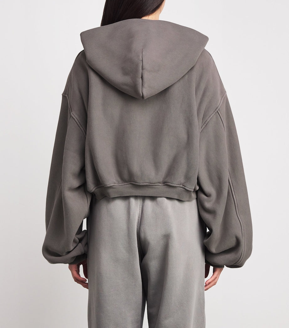 Alexander Wang Grey Stretch-Cotton Oversized Cropped Hoodie