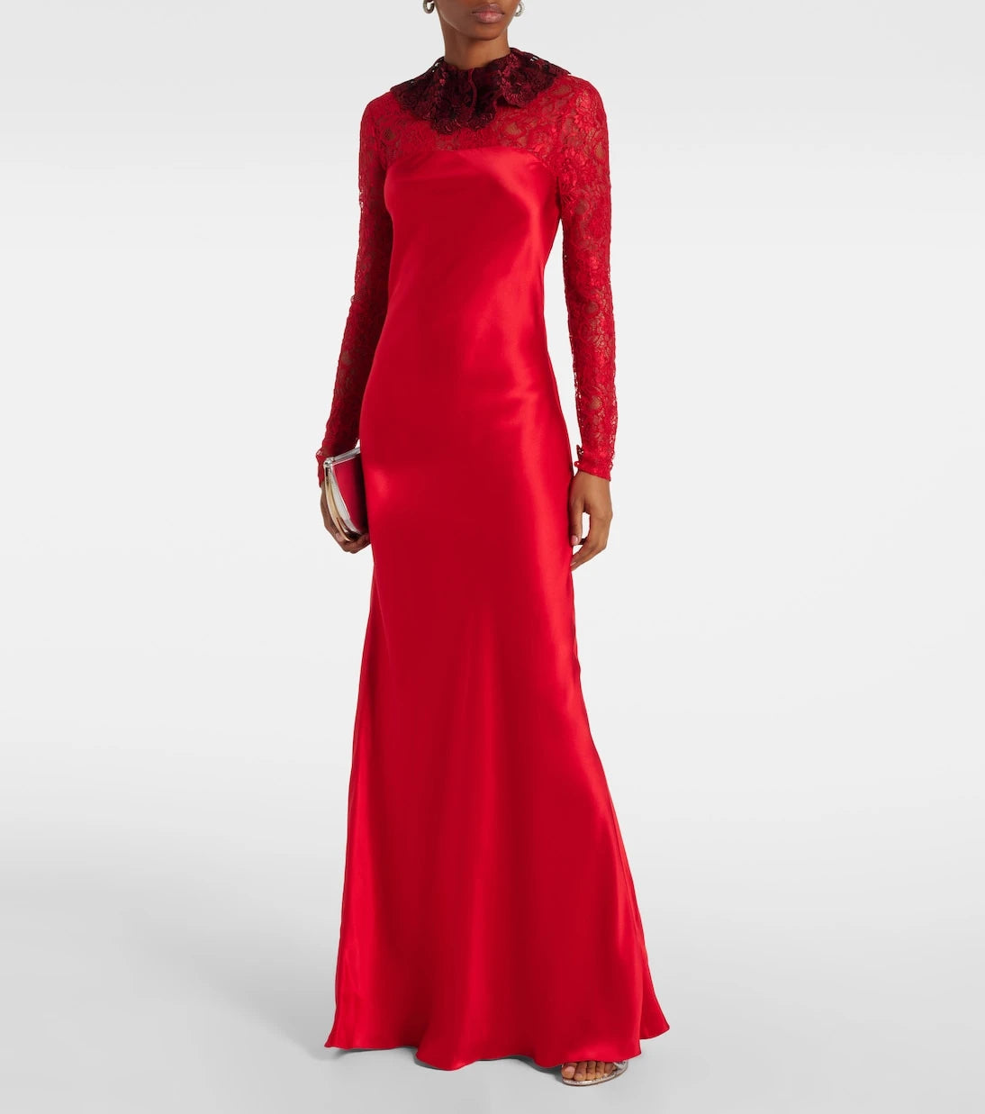 Rodarte - Lace-trimmed silk-blend satin gown