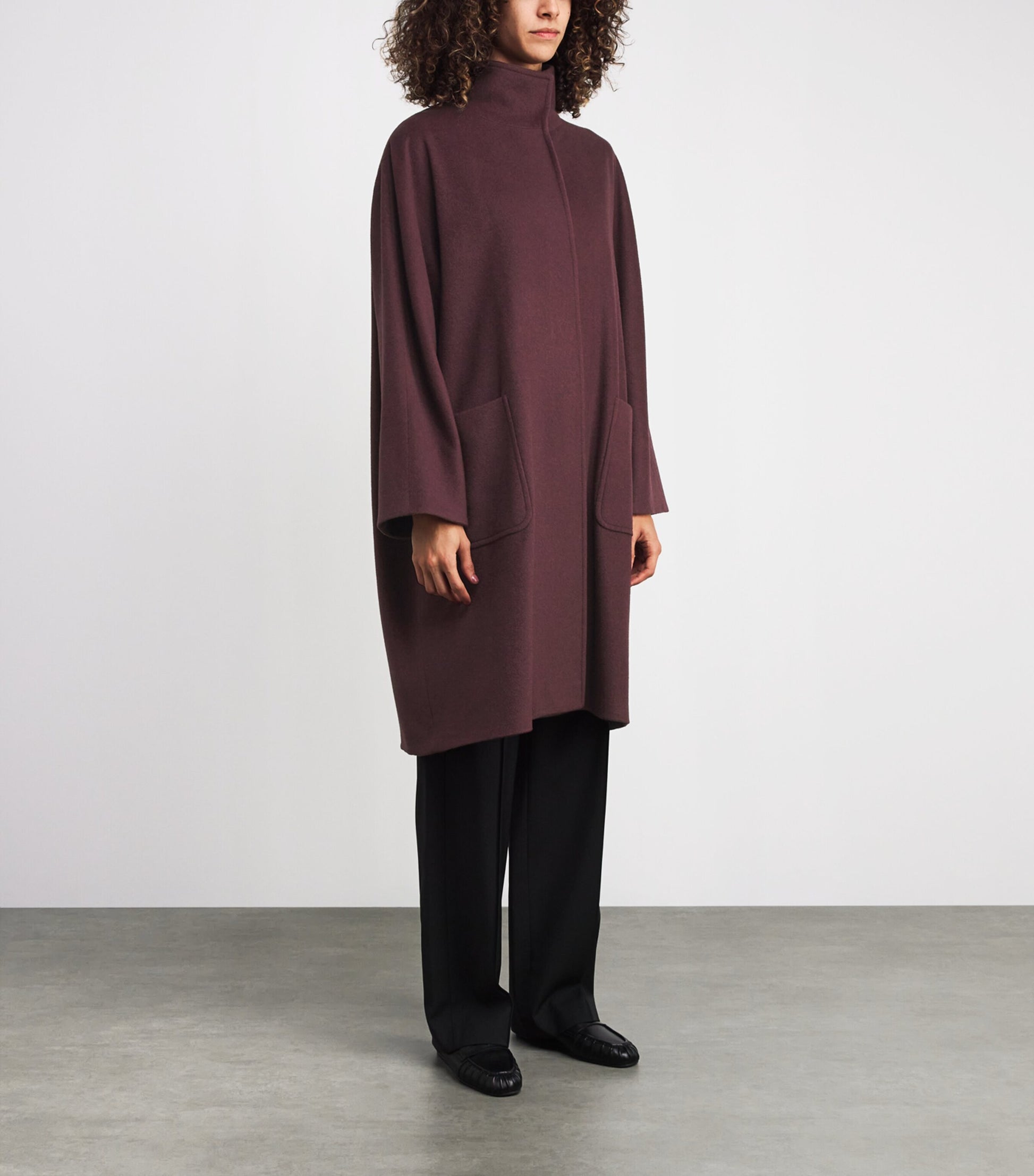Burgundy Cashmere Stand-Collar Coat