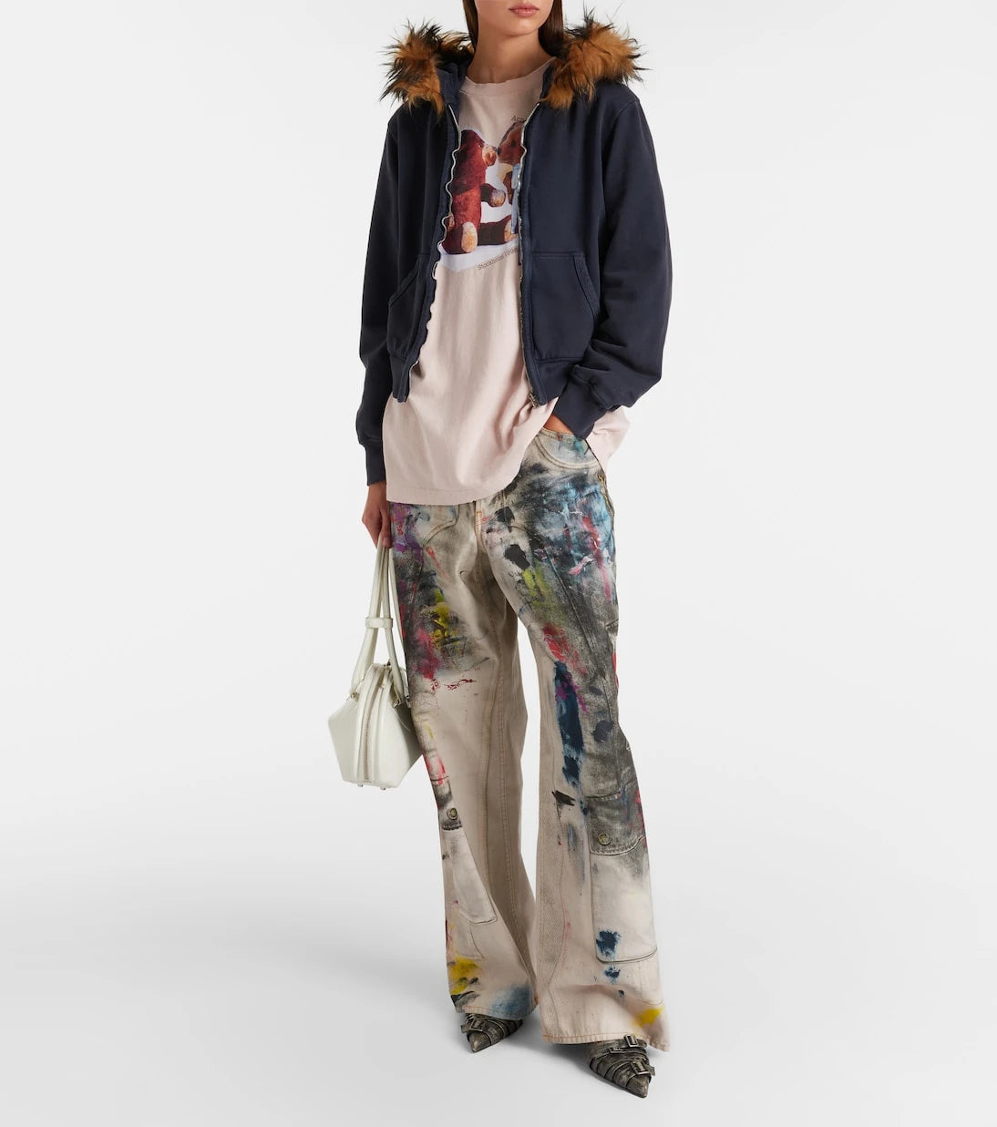 Acne Studios - Shearling-trimmed cotton jersey hoodie