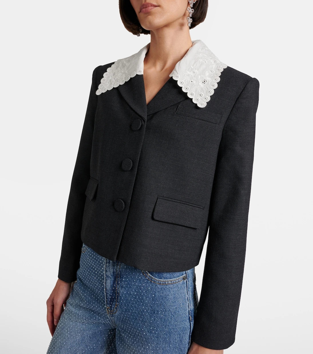 Self-Portrait - Broderie anglaise cropped jacket