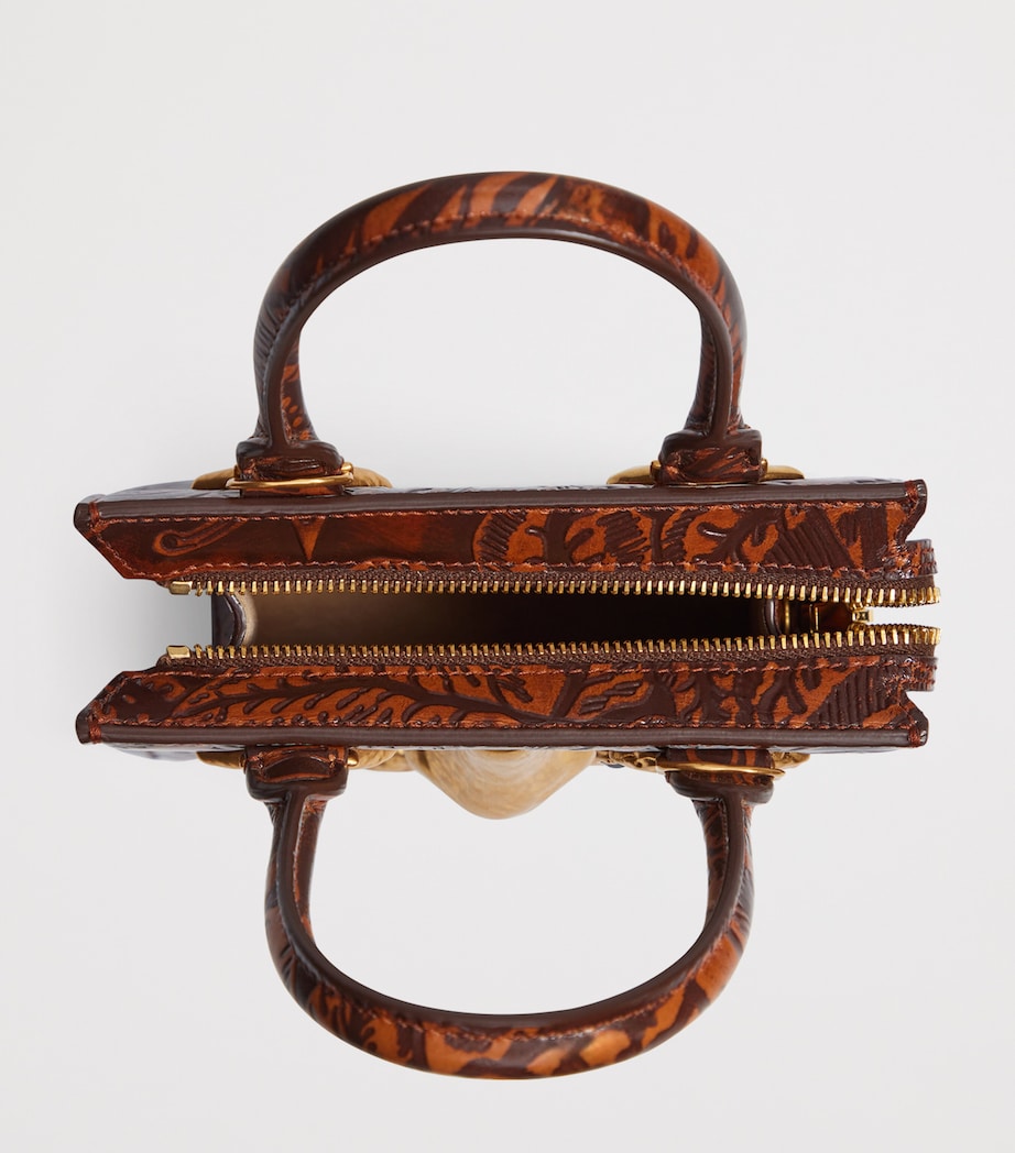 Mini Etched-Leather Face Top-Handle Bag