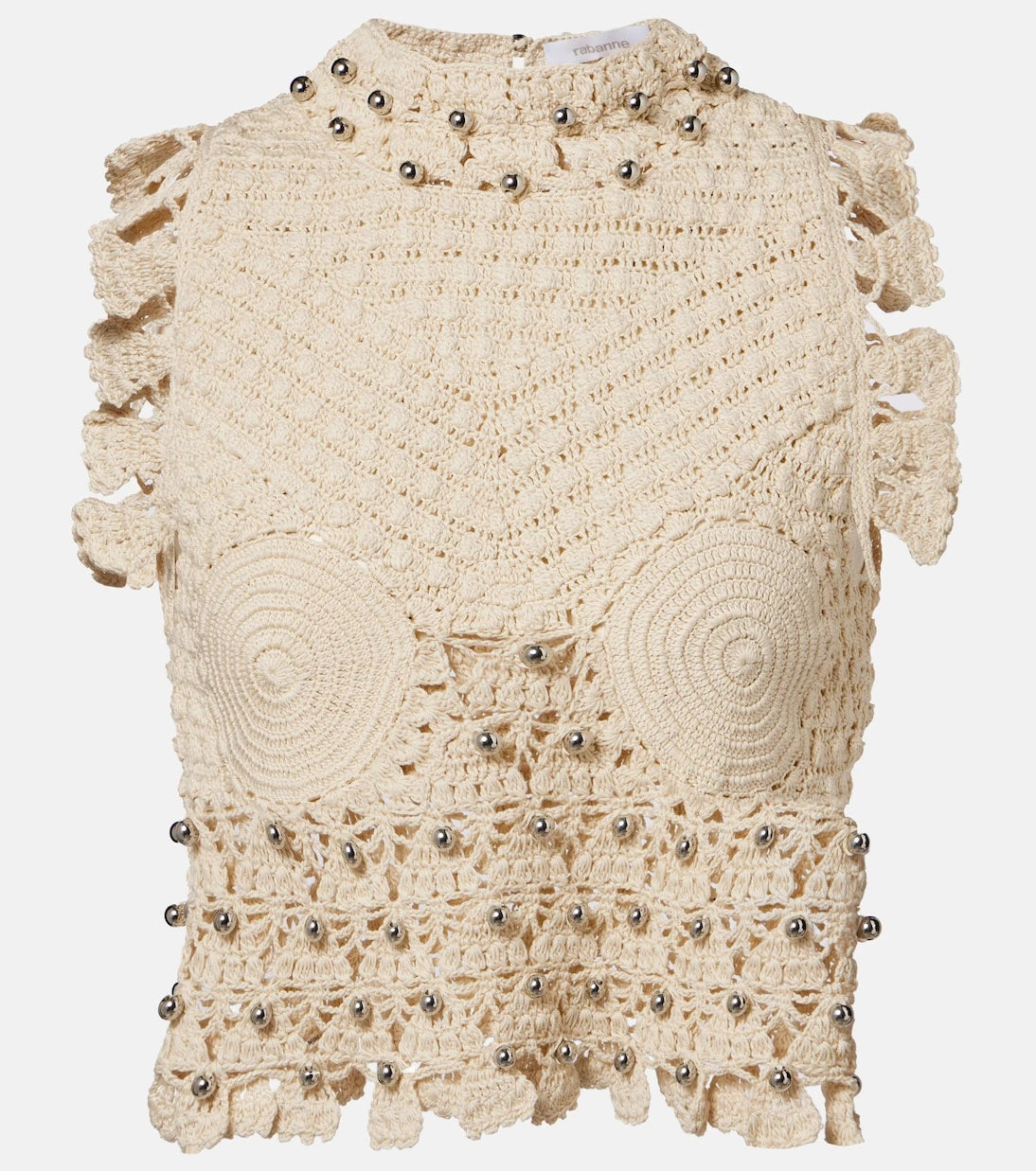 Rabanne - Embellished crochet cotton top