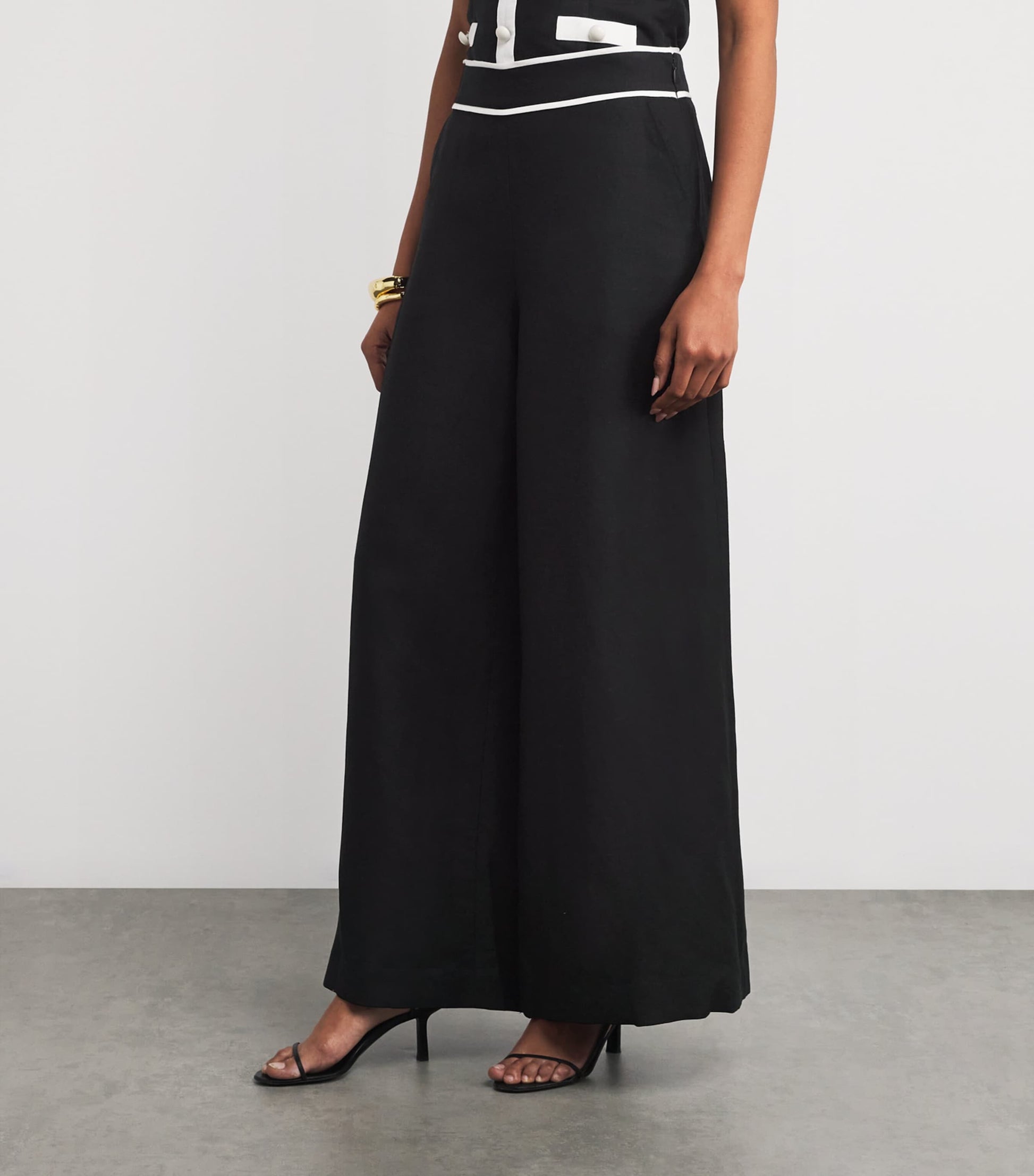 Black Linen-Blend Heidi Wide-Leg Trousers