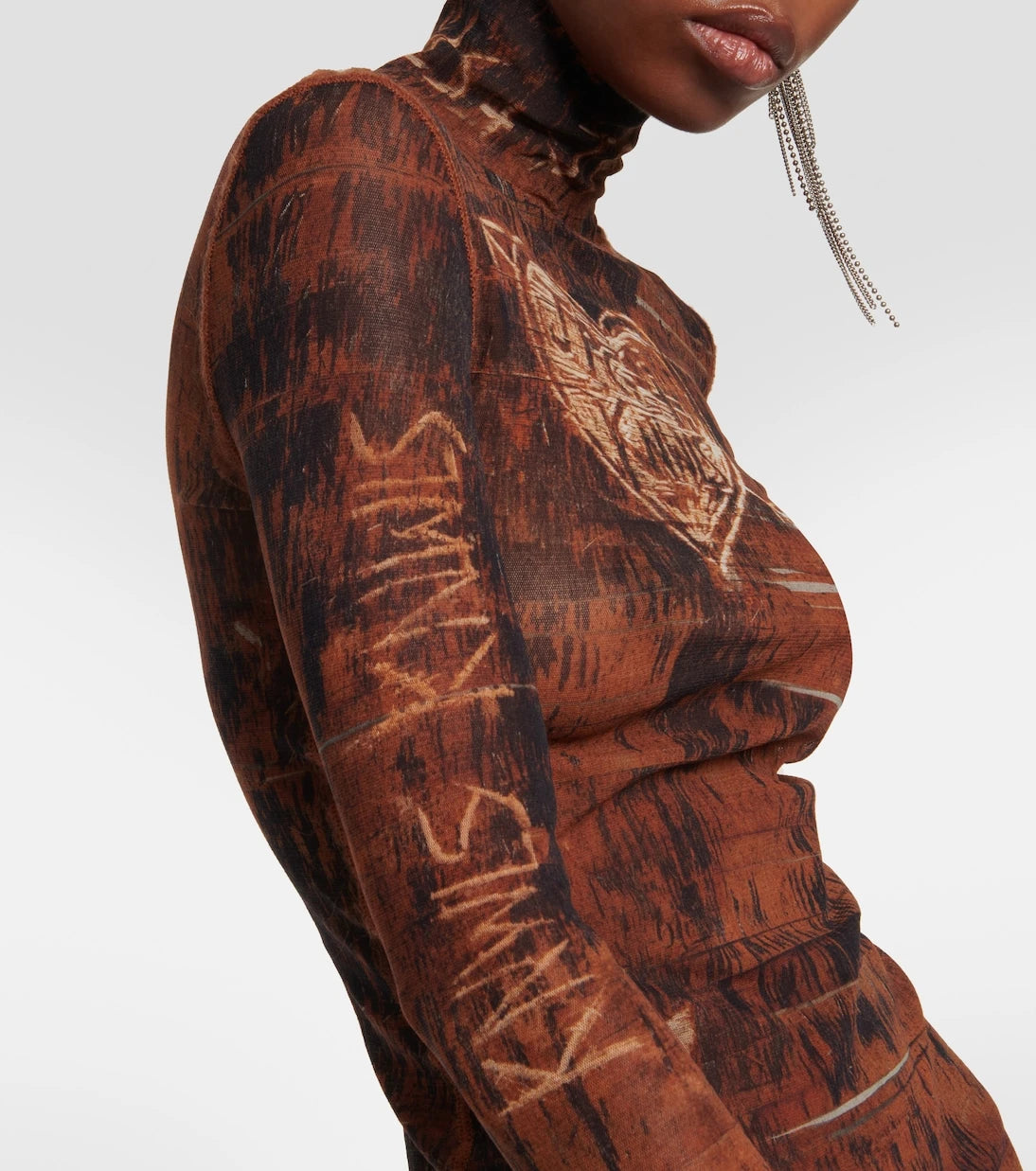 Jean Paul Gaultier - x KNWLS printed mesh high-neck top