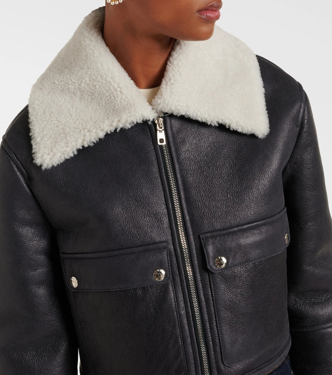 Dolce&Gabbana - Shearling-trimmed cropped leather jacket