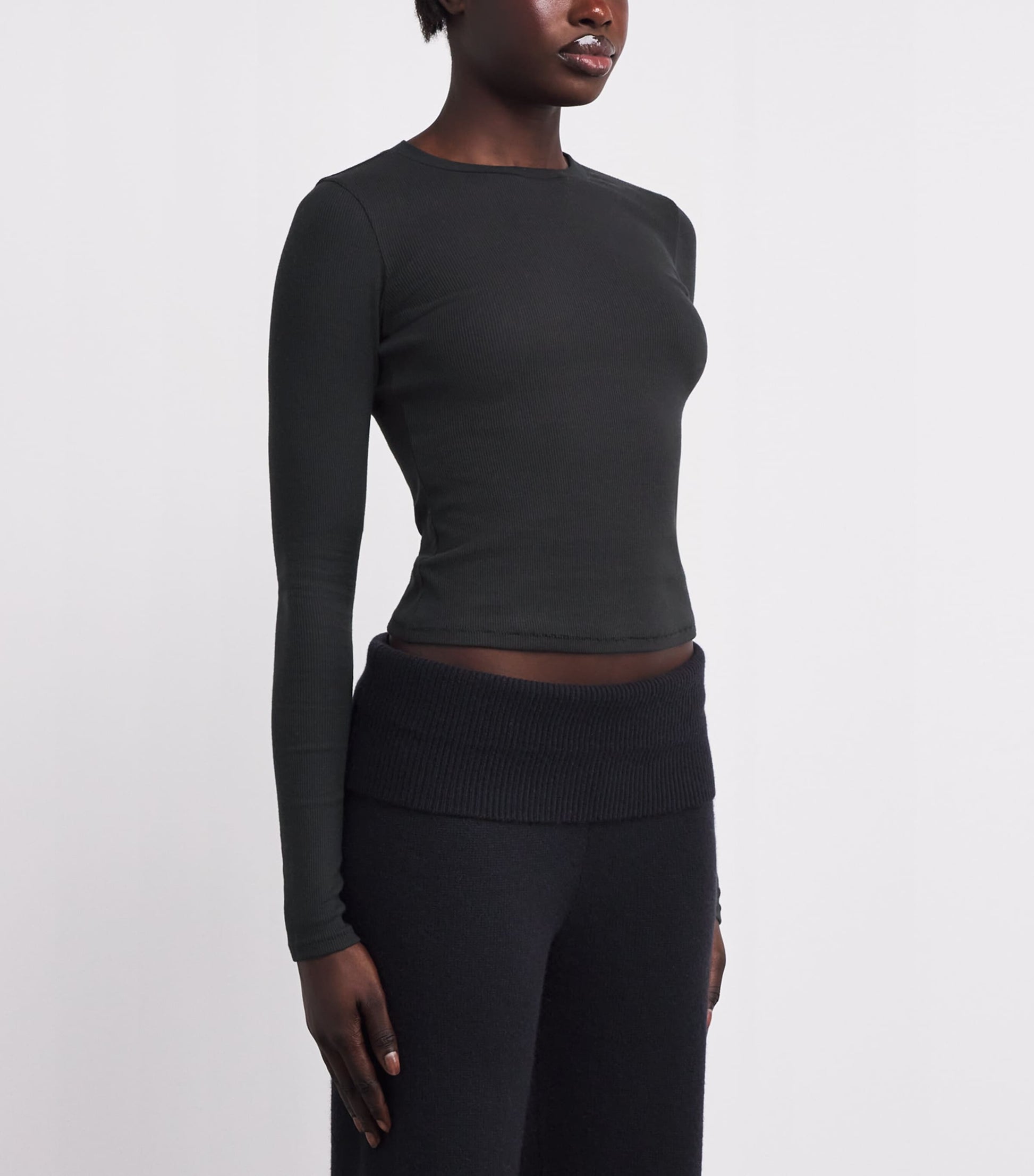 Skims Black Cotton-Blend Long-Sleeve T-Shirt