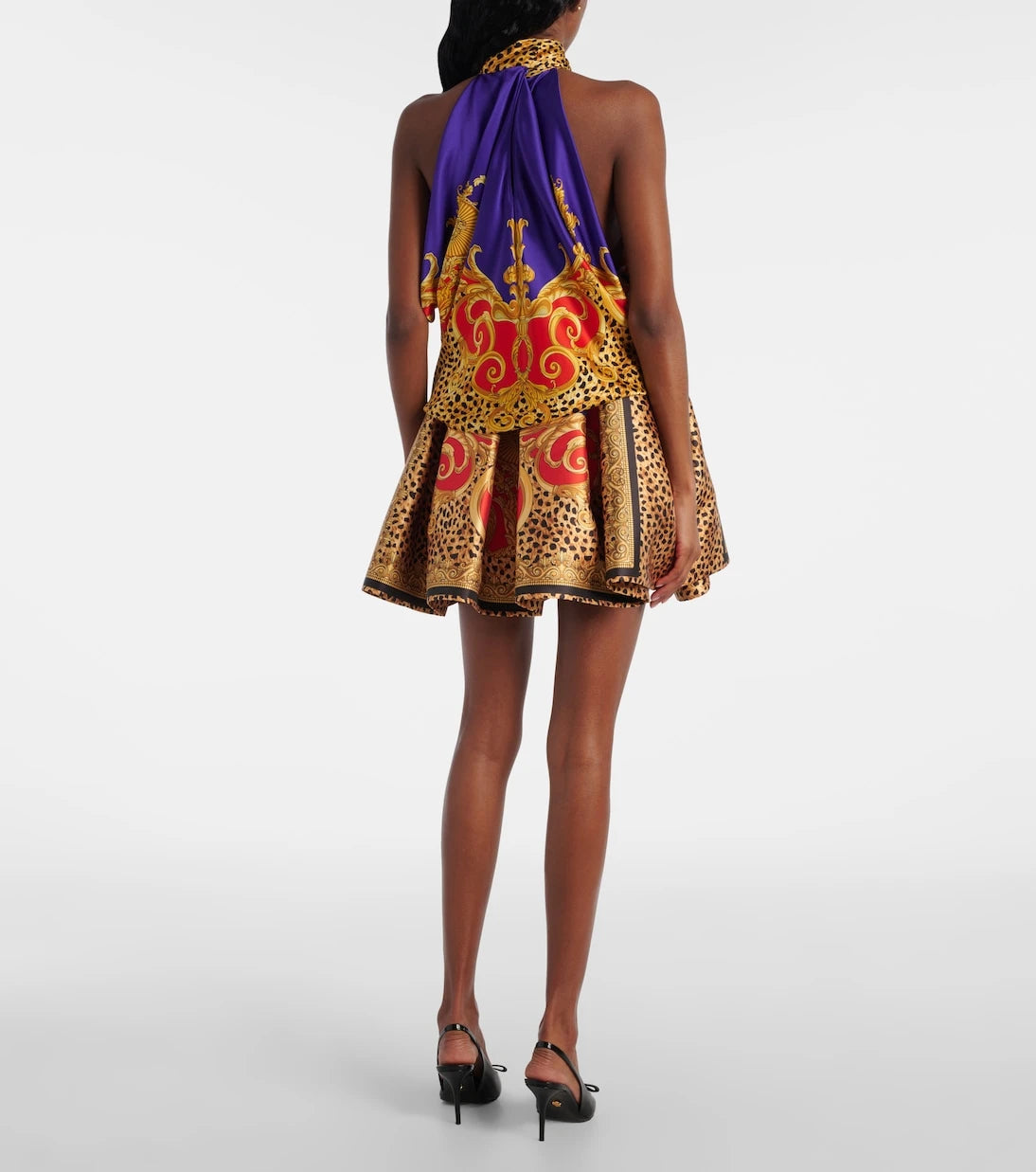 Versace - Fiyonk detaylı, baskılı ipek saten üst