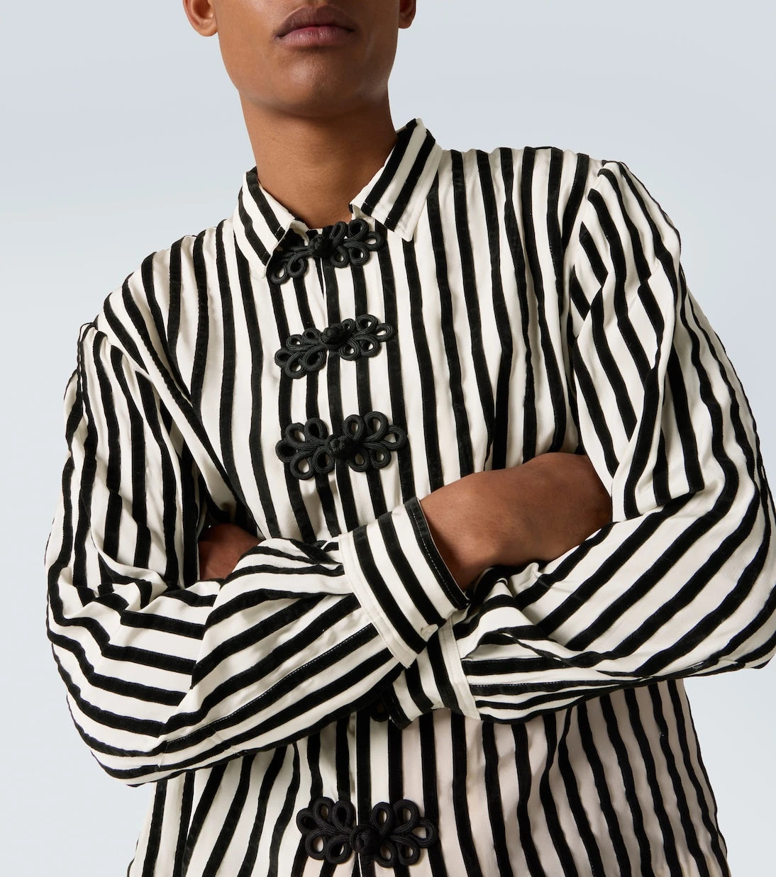 Bode - Striped velvet-trimmed silk shirt