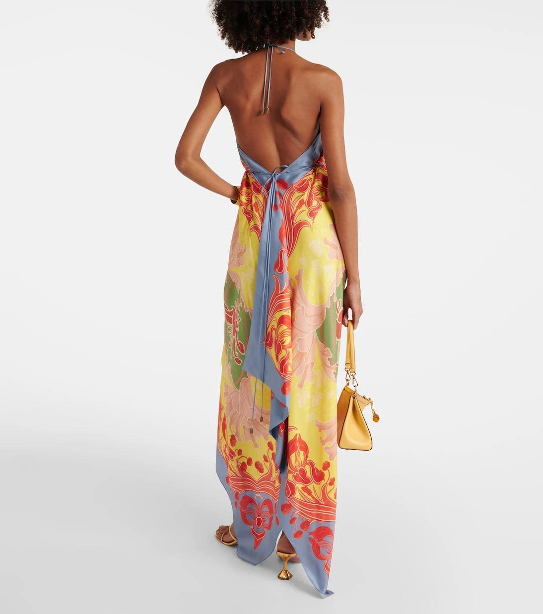 Etro - فستان شاطئ حريري مطبوع بياقة رسن