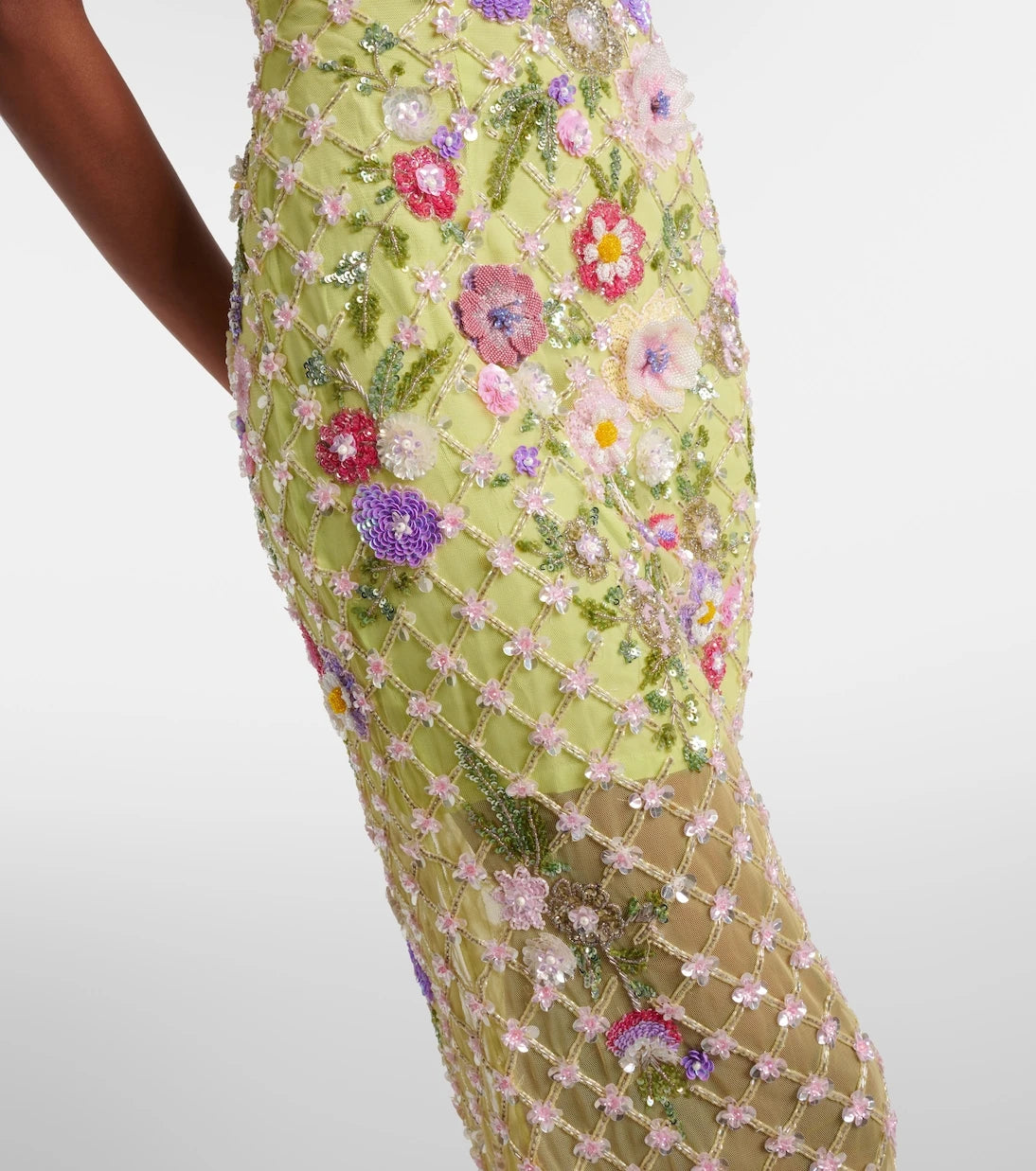 Là Fuori - Floral embellished mesh cocktail dress