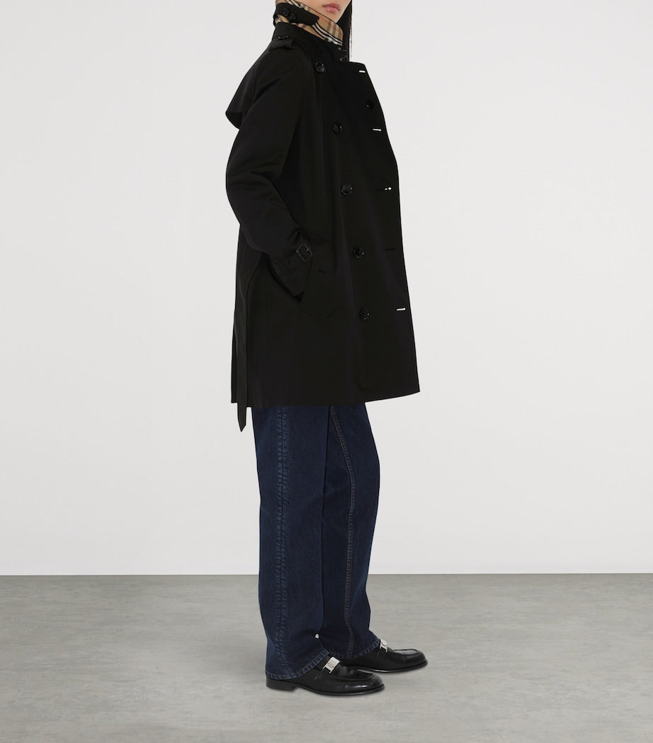 Burberry Black Cotton Short Kensington Heritage Trench Coat