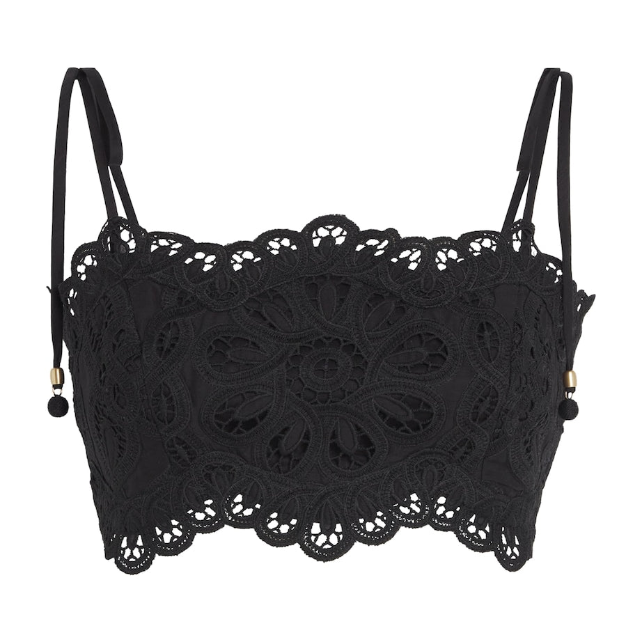 Cotton Rhiannon Embroidered Crop Top BLK/BLACK