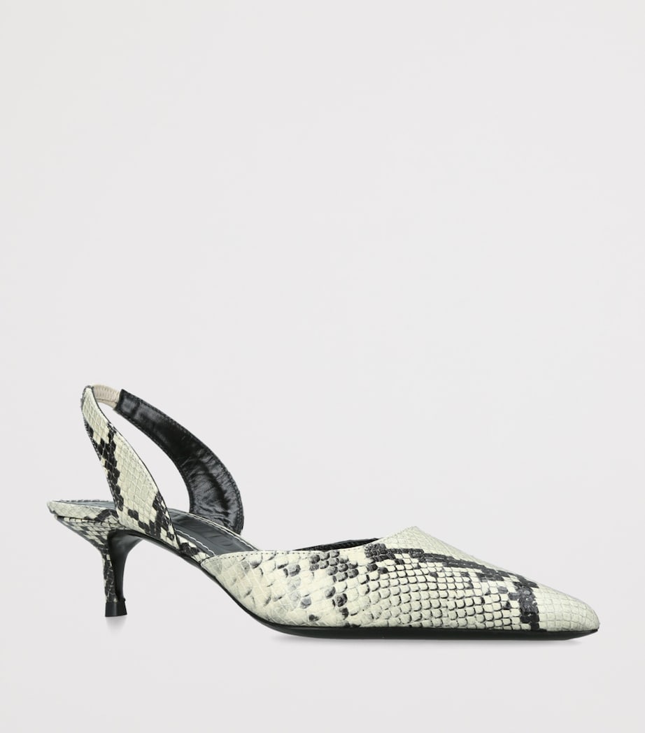 STAUD Leather Snake Print Sebastian Slingback Heels 55