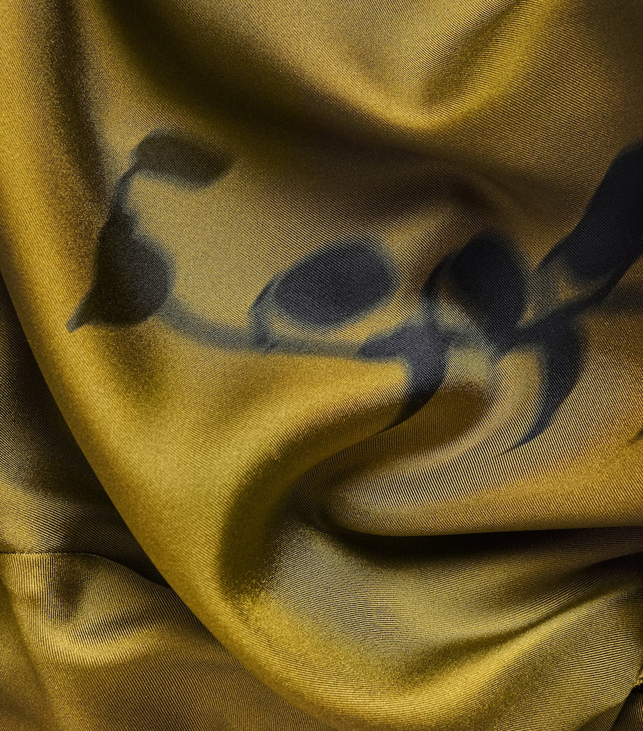 Green Silk Printed Jadi Midi Shirt Dress